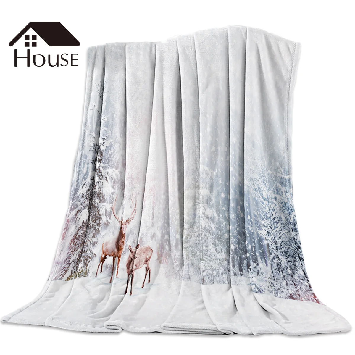 

BIGHOUSES Throw Blanket Snow Winter Christams Love Happy Throw Blanket Soft Warm Microfiber Blanket Flannel Blanket