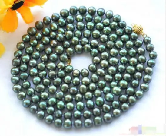 

Hot sale new Style >>>>>50" 8mm GREEN ROUND freshwater pearl necklace