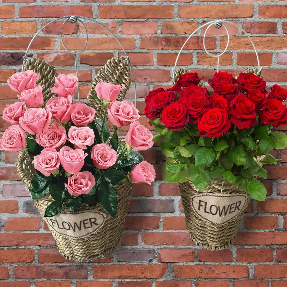 2Pcs/set Handmade Flower Pot Woven Wall Hanging Flower Basket Clutter