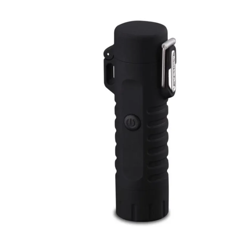Новая USB зарядка двойная дуговая зажигалка, водонепроницаемая плазменная Зажигалка для наружного кемпинга, спорта, ветрозащитная электронная зажигалка - Цвет: Черный