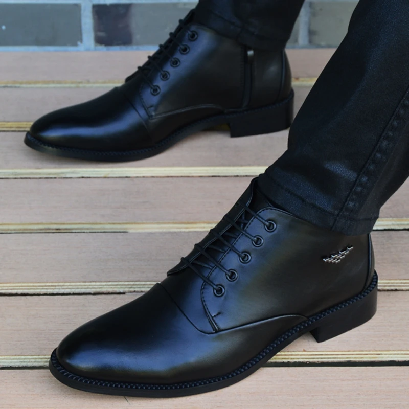 Autumn Winter Men Boots Breathable Pointed Toe Business Leather Boots Fashion Canvas High-Top Men Shoes Casual Zapatos Hombre outdoor boots chelsea boots men leather boots business mens boots
