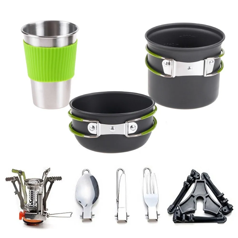 

2019New Outdoor Cookware Set 1-2 Persons Camping Stove Set Pot Combination Portable Field Stove Tableware