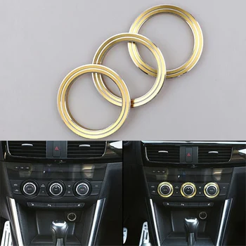 

YAQUICKA 3Pcs/set Car AC Air Conditioning Switch Button Decoration Ring Cover Trim Circle Gold Fit For Mazda CX5 CX-5 Atenza