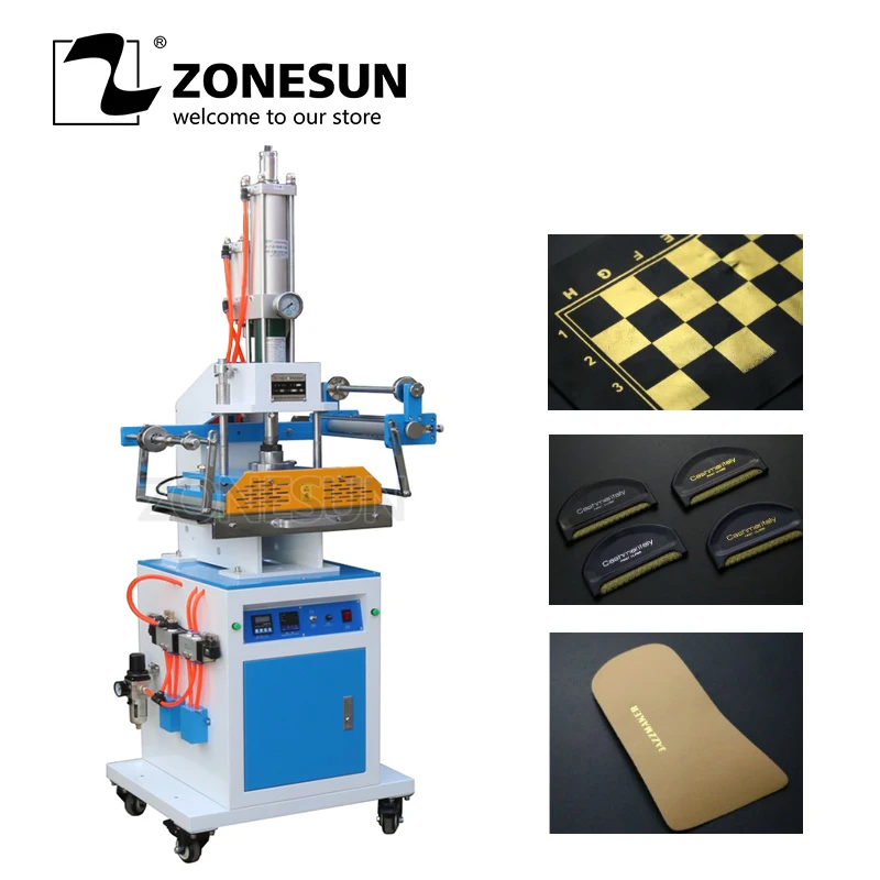 

ZONESUN ZY-819M2 Pneumatic Stamping Machine leather LOGO Creasing machine LOGO stampler name card stamping machine