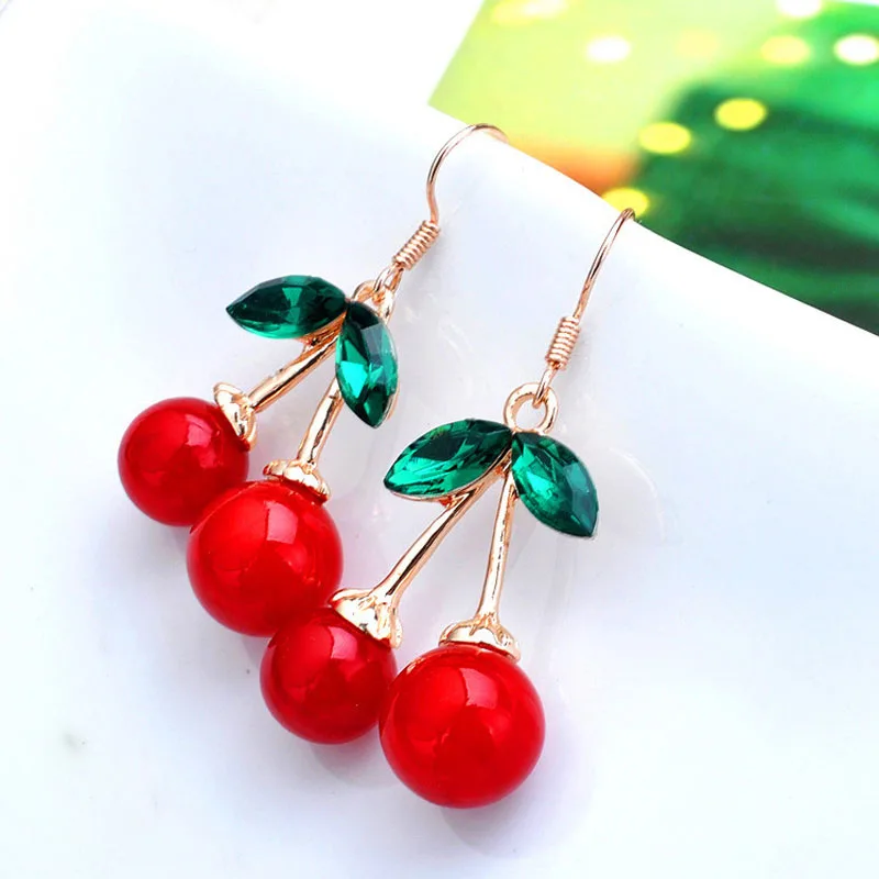 Classic Women Jewelry Pretty Crystal Red Cherry Drop Earrings For Women