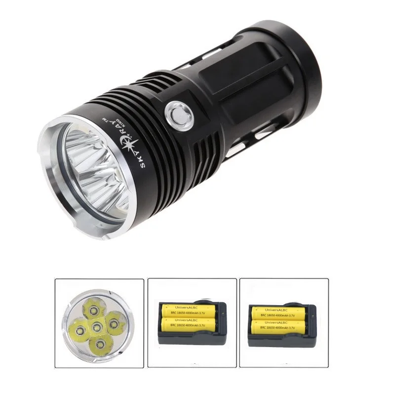 

Tactical Led Flashlight Lamp Skyray 5T6 8000 lumen 5x Cree XM-L T6 Led Bike Light Torch + 4x 18650 battery+2x Chargers