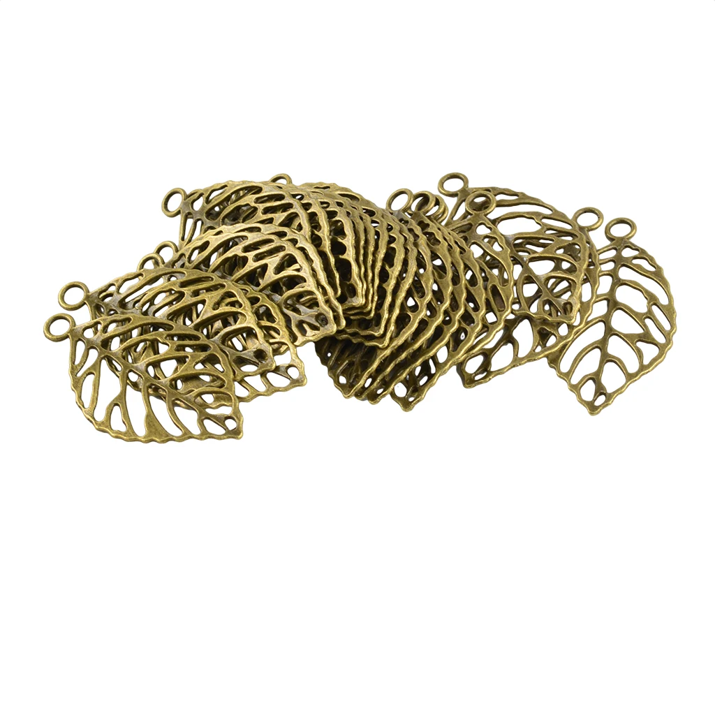 20 Pieces Retro Bronze Hollow Leaf Vein Charms Pendants Connector DIY Jewelry Making
