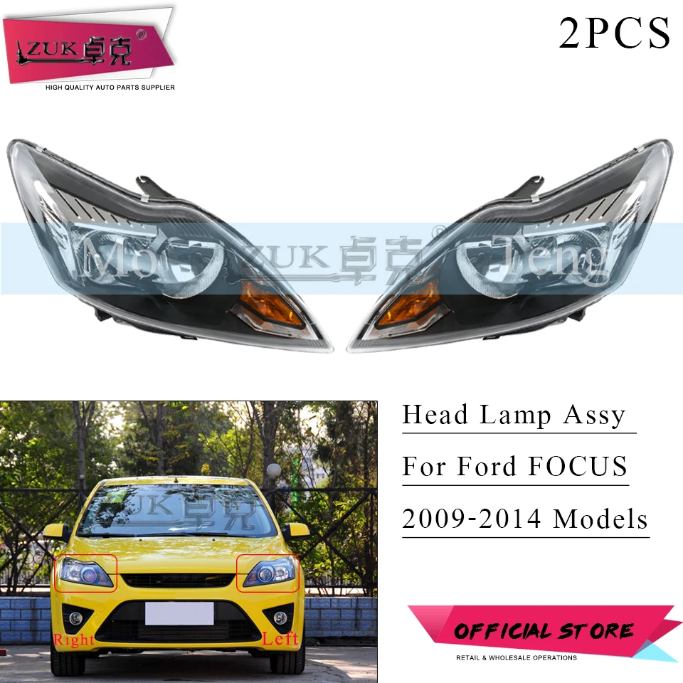 

ZUK 2PCS Headlight Headlamp Head Lamp Assy For Ford Focus MK2 2009 2010 2011 2012 2013 2014 Sedan Hatchback Black Color Type