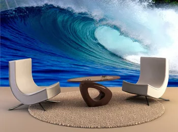 

Custom Size 3D Photo Mural Blue surfing wave Removable Wall Papers Self-adhesive Vinyl Wall Sticker Art Home Decor Mural