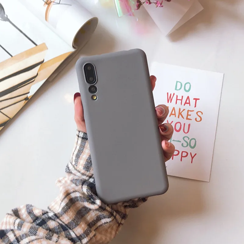 Gray Матовый однотонный красный чехол для телефона Huawei Honor 8X MAX 8A 10 Lite P30 P20 P10 Mate 10 20 Pro Lite Мягкий ТПУ чехол - Цвет: Gray