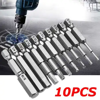 

Drillpro 10pcs SAE 5/64-5/16 Inch Hex Head Screwdriver Bit 1/4 Inch Hex Shank Magnetic Screwdriver Bit Woodworking Tools
