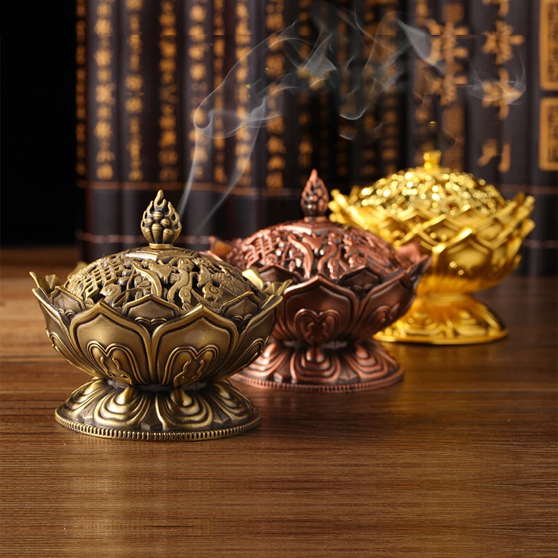 Chinese Buddha Alloy Incense Burner Lotus Flower Incense Holder