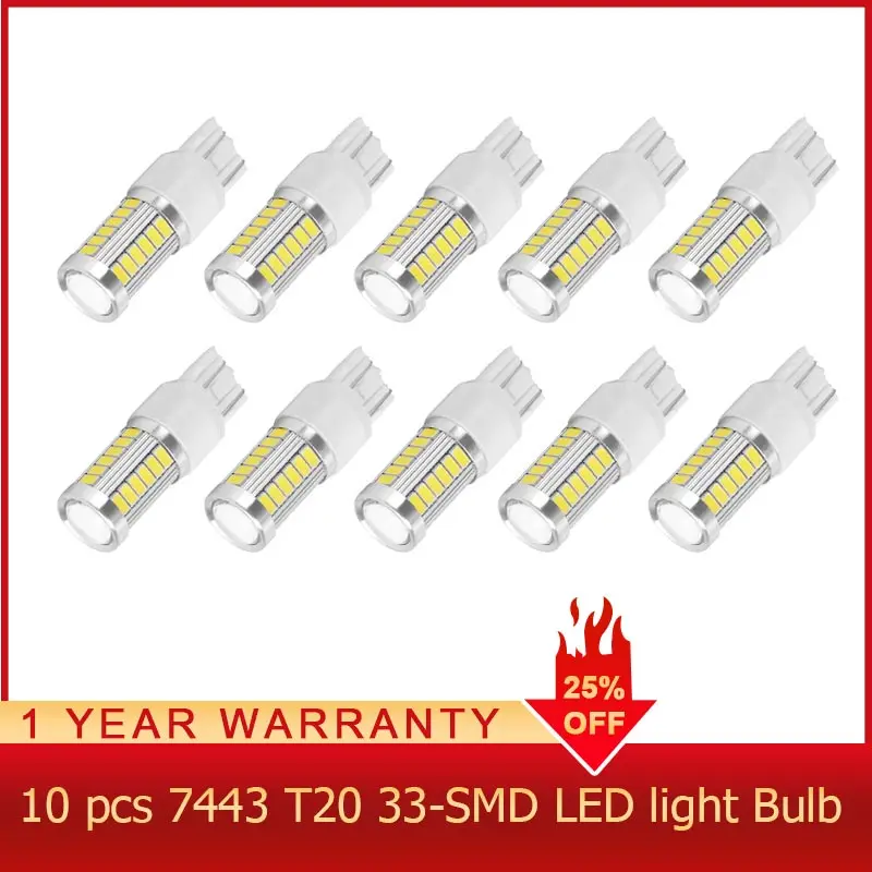

ROADOT 10x White 7443 7440 T20 33-SMD RV Camper Turn Signal Stop Light Bulbs 12V-24V Brake Lights Car Lights Auto Bulb