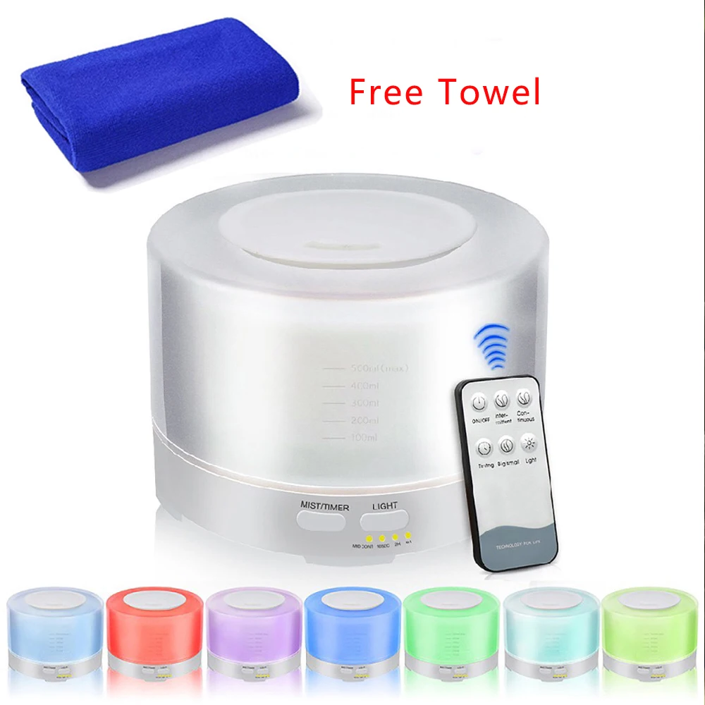 

550ML Air Humidifier Aroma Essential Oil Diffuser With Wood Grain Remote Control Aromatherapy Diffuser 7 Color LED Lights