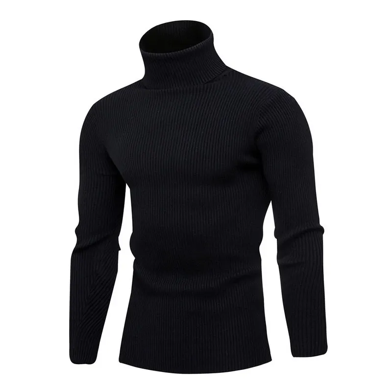 Laamei, новинка, зимний теплый мужской свитер с высоким воротом, модные базовые вязаные свитера, повседневный облегающий пуловер, Мужской Двойной воротник - Цвет: Black 1