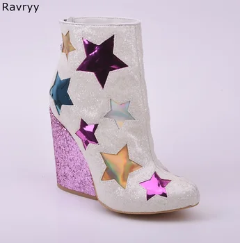 

Bling Bling Pink Five-pointed Star Woman Ankle Boots Suede Leather Patch Work Short Boot Hot Fashion Autumn Winter Female Shoes