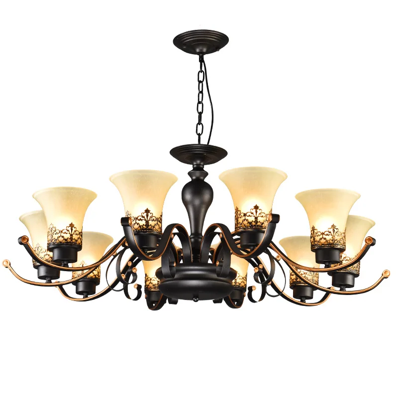 American Chandelier Simple Rustic Dining Room Lamp Antique Living Bedroom Lighting Retro Atmosphere Wrought Iron Lamps | Лампы и