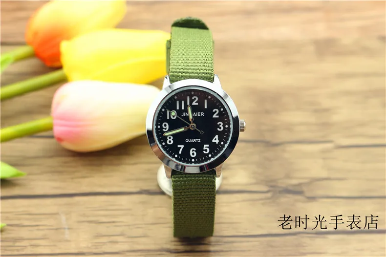 Новое поступление, модные детские милые кварцевые часы с цифрой «учись ко времени», детские светящиеся нейлоновые спортивные часы, подарок с цветами, милые часы - Цвет: green black