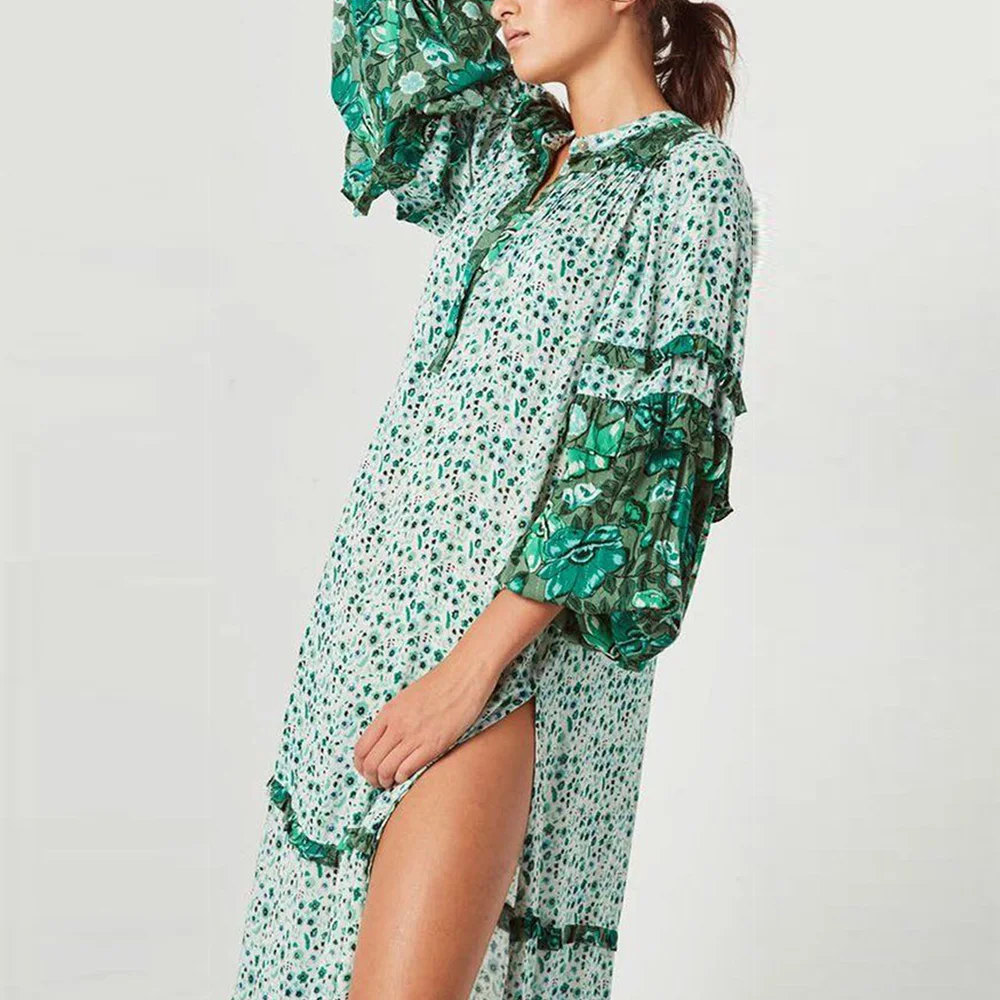 

new Women Summer Chiffon Boho Long Sleeve Long Maxi Dress Evening Party Dress