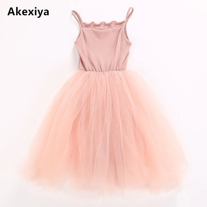 Akexiya New Girl's Dress Hot Sale Spring Summer Girls Cotton Casual Cute With Mesh Net Yarn Dance Party Kid Princess | Детская