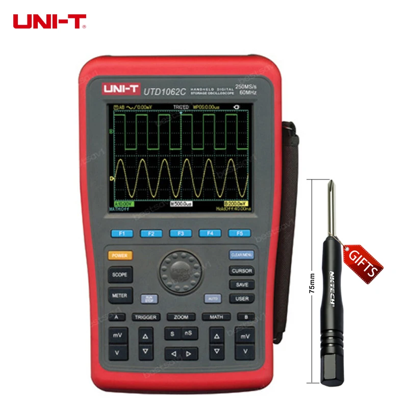

DHL Free Shipping UNI-T UTD1062C 2Channels 60MHz 250MS/s Handheld Portable Digital Multimeter Oscilloscope Oscillograph