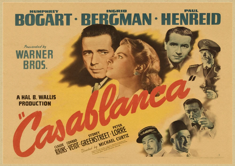 Голливуд фильм Casablanca крафт-бумага плакат старый классический Любовь бар театр кафе декоративная живопись - Цвет: Черный
