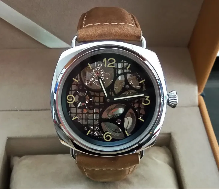 

47mm PARNIS Asian 17 jewels Mechanical Hand Wind movement men's watch Hollowed-out Mechanical watches PA23-8A