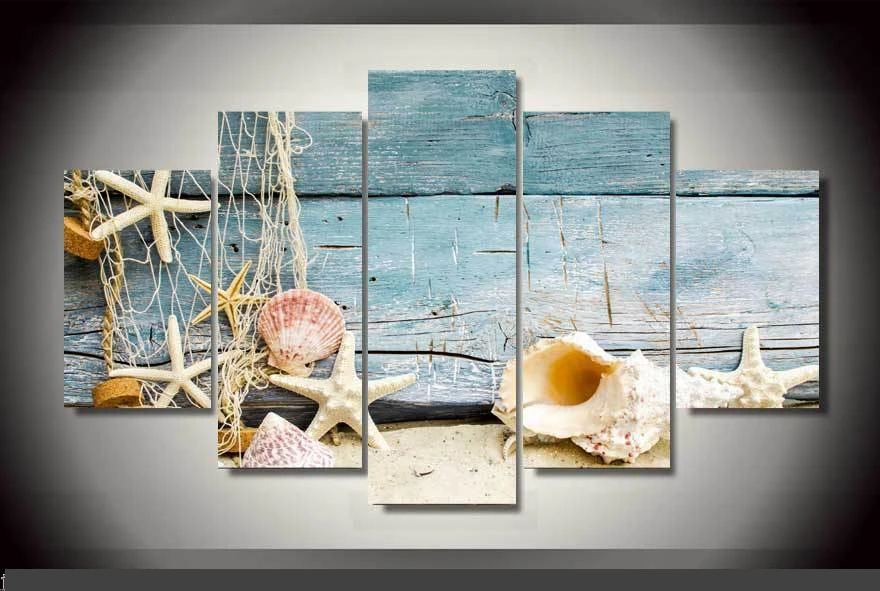 

Modern Indoor Decor Original C2 Sea shell starfish beach Canvas Print decor in 5 pieces
