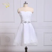 JEANNE Love органза длиной до колена коктейльные платья пояс с кристаллами Кружева белое Открытое вечернее платье плюс размер JO002942