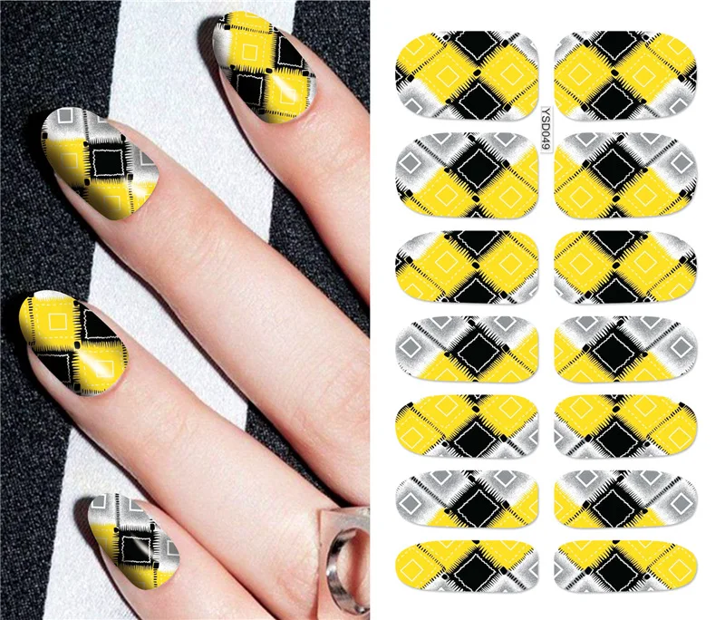 

Nail sticker art decoration grid colors slider adhesive Water Transfer decals manicure lacquer art accessoires polish foil