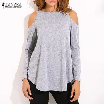 

ZANZEA Women Elegant Blusas Tops 2020 Autumn Ladies Sexy Tunic Off Shoulder Long Sleeve Pullover Casual Loose Blouse Shirts
