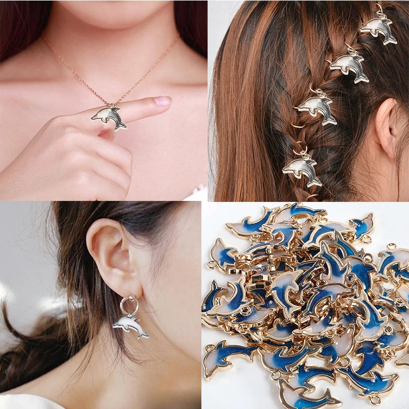 

AWAYTR DIY Jewelry Sets Hair Accessories Shiny Dolphin 10 pcs/lot Silver Handmade Hanging Hole Jewelry Findings for Necklaces