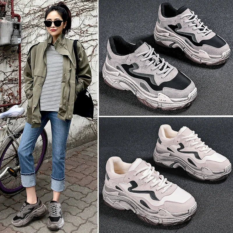 

Lace-Up Fashion Concise Women's Platform Vulcanize Shoes Casual Fretwork Breathable Sneakers Solid High Thick Soled Shoes