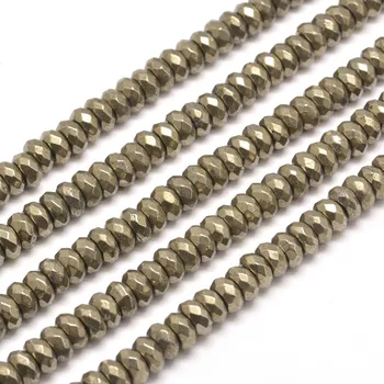 

3 Strands 8x5mm Faceted Abacus Natural Pyrite Beads Strands, Hole: 1mm