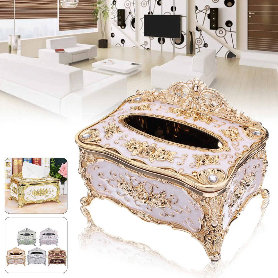 JX-LCLYL Elegant Gold Tissue Box Cover Chic Napkin Case Holder Hotel Home Decor Organizer