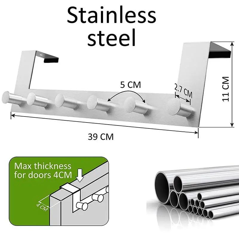 

Stainless Steel Over Door Hook Coat Bath Towel Hanger Brushed Finish for Bedroom DTT88