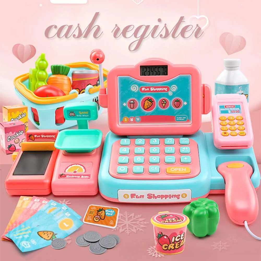 Electronic mini simulation supermarket cash register kit toy children checkout counter role play cashier girl toy gift