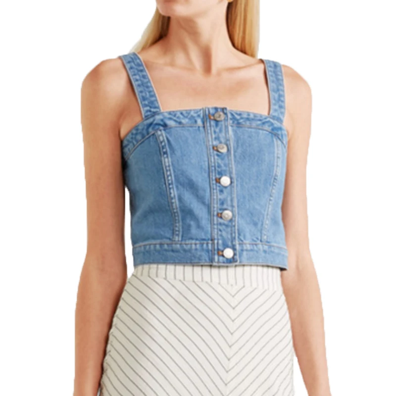 

Summer 2019 casual sexy crop top denim womens clothing sleeveless women tops off shoulder halter top