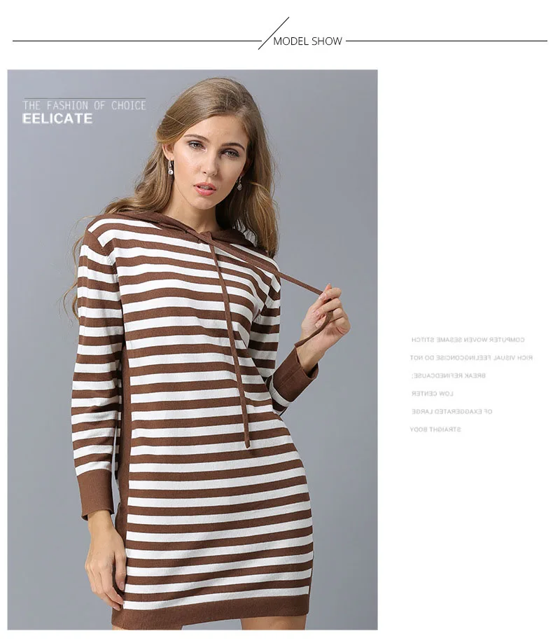 Europe and the United States autumn new simple sweater women striped long loose hooded hooded sweater sweater (6)