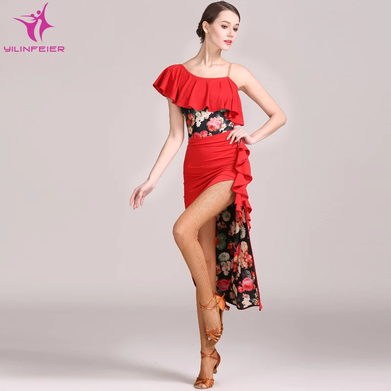 

YILINFEIER 1848 and 1849 Latin Dance Top and Skirt Suits Dance Dress Ballroom Costume Leotard Women Lady Evening Party Dress