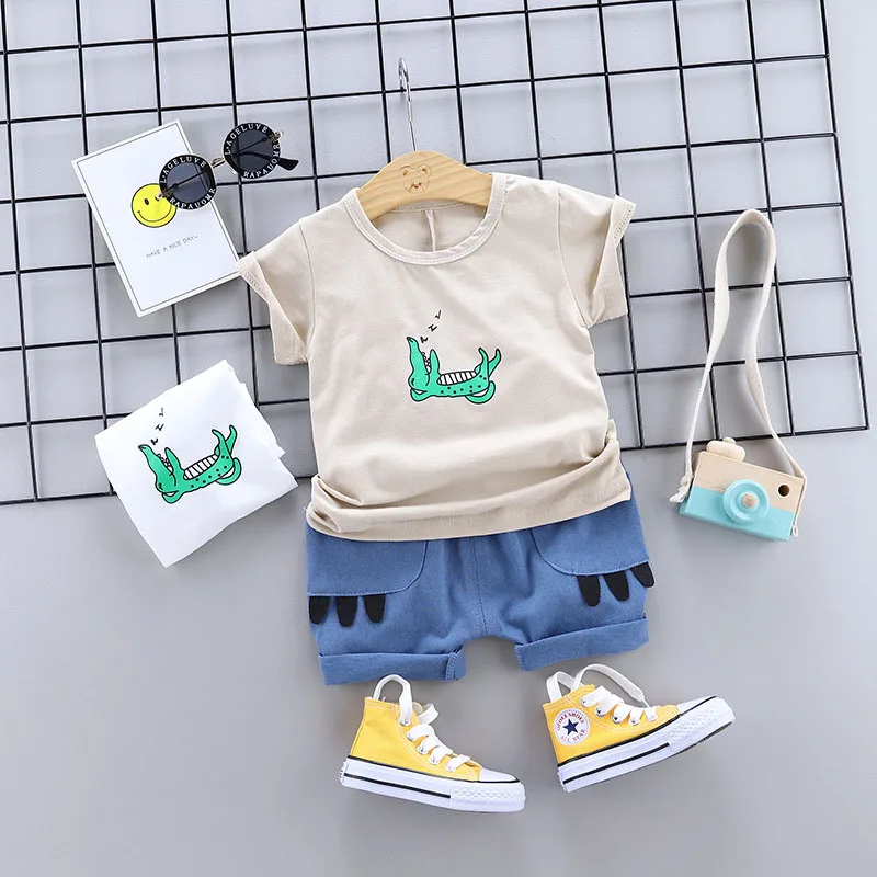 

Baby Clothes Summer Baby Unisex Concise Casual Cartoon Pattern Short Sleeve Round Collar T-shirts Short Pants Two-piece Set