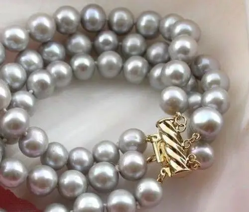

xd 00923 3ROW 7.5inch 9-10MM GRAY SOUTH SEA PEARL BRACELET BANGLEt Natural >>free shipping