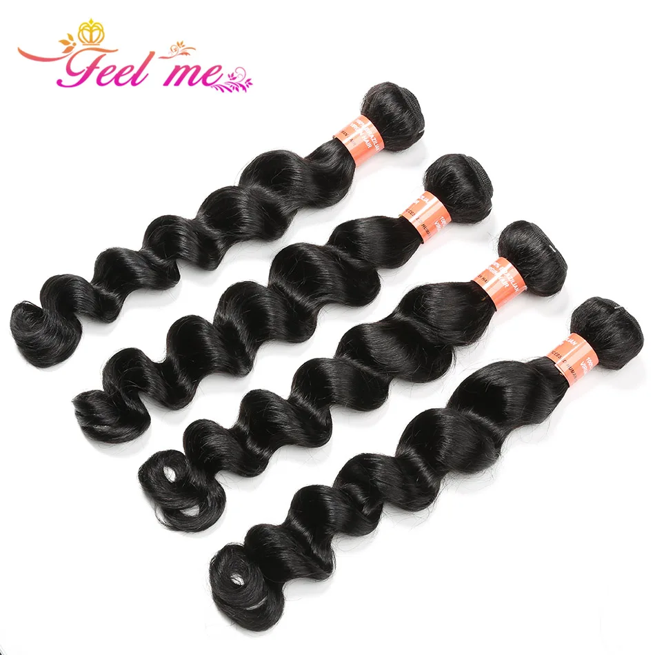FEEL ME Loose Deep Wave Bundles Peruvian Hair Weave Bundles Remy Human Hair Can Buy 1/3/4 Bundles Natural Color Hair Extensions
