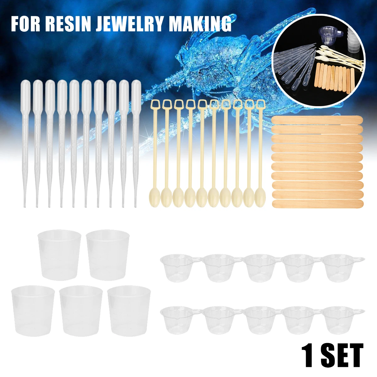 45pcs/Set Resin Jewelry Making Tool Making Resin Mould Casting Handcraft Jewelry Kit with Spoons Cups Sticks Stirrers Droppers