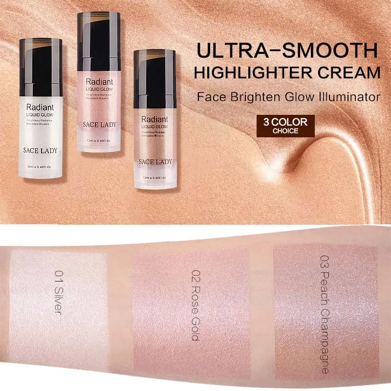 Face Highlighter Cream Liquid Illuminator Makeup Shimmer Glow Kit Make
