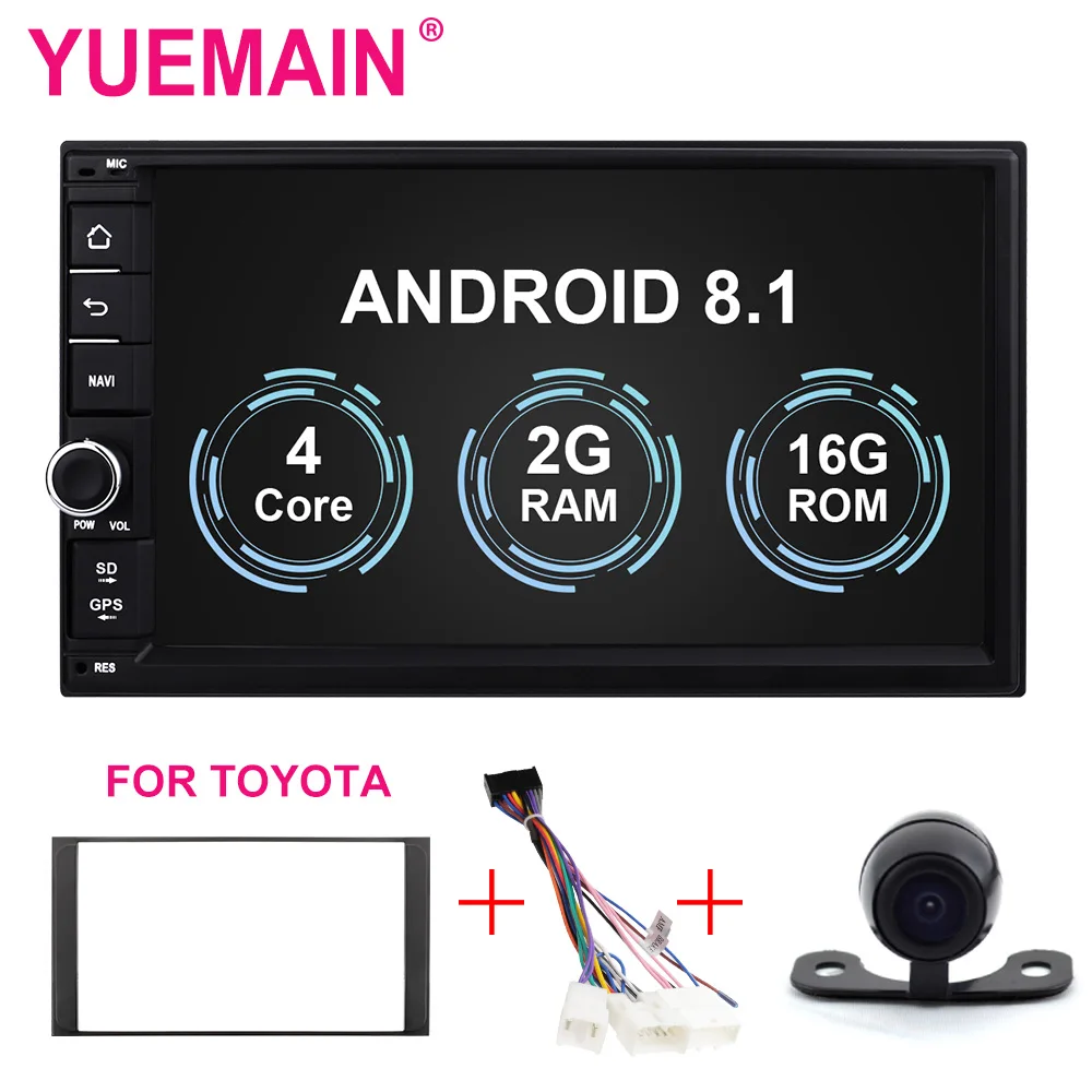 YUEMAIN 2din Android 8,1 автомобильный мультимедийный плеер для Nissan/Toyota Corolla/VW магнитола авторадио gps навигации FM/AM USB регистратор OBD2 камера заднего вида - Цвет: RAM 2 GB For Toyota