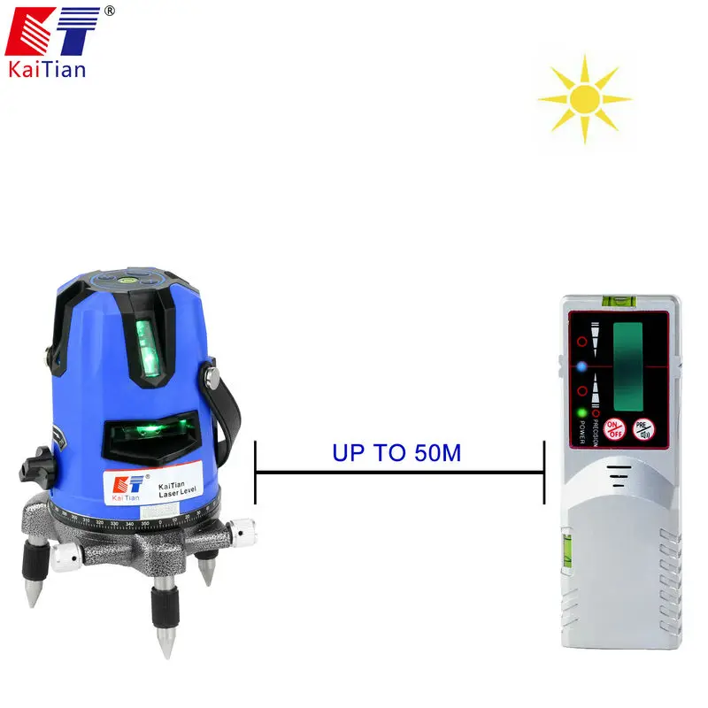 Kaitian зеленый лазерный приемник уровня 3 линии 4 точки самонивелирующийся горизонтальный и вертикальный крест мощный 532нм Нивель Лазерная линия