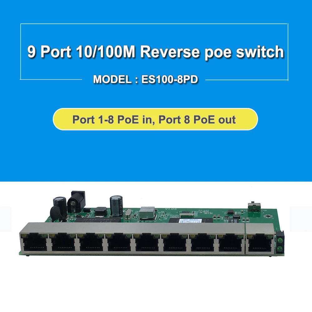 24v 9 port 10/100M reverse switch  8 port reverse poe switch pcb board 100M Switch vlan
