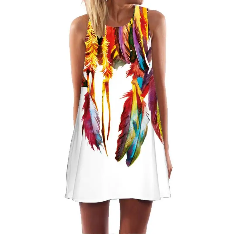 

Bohemian Style Floral Printed Sexy Mini Dresses Female Sleeveless Women Summer Beach Dress Sundress WS7420V