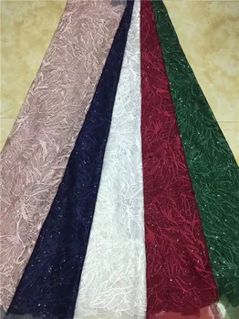 

New French Nigerian sequins net lace,African tulle mesh Sequence lace fabric high quality for wedding dress 5yards/lot Multic(4